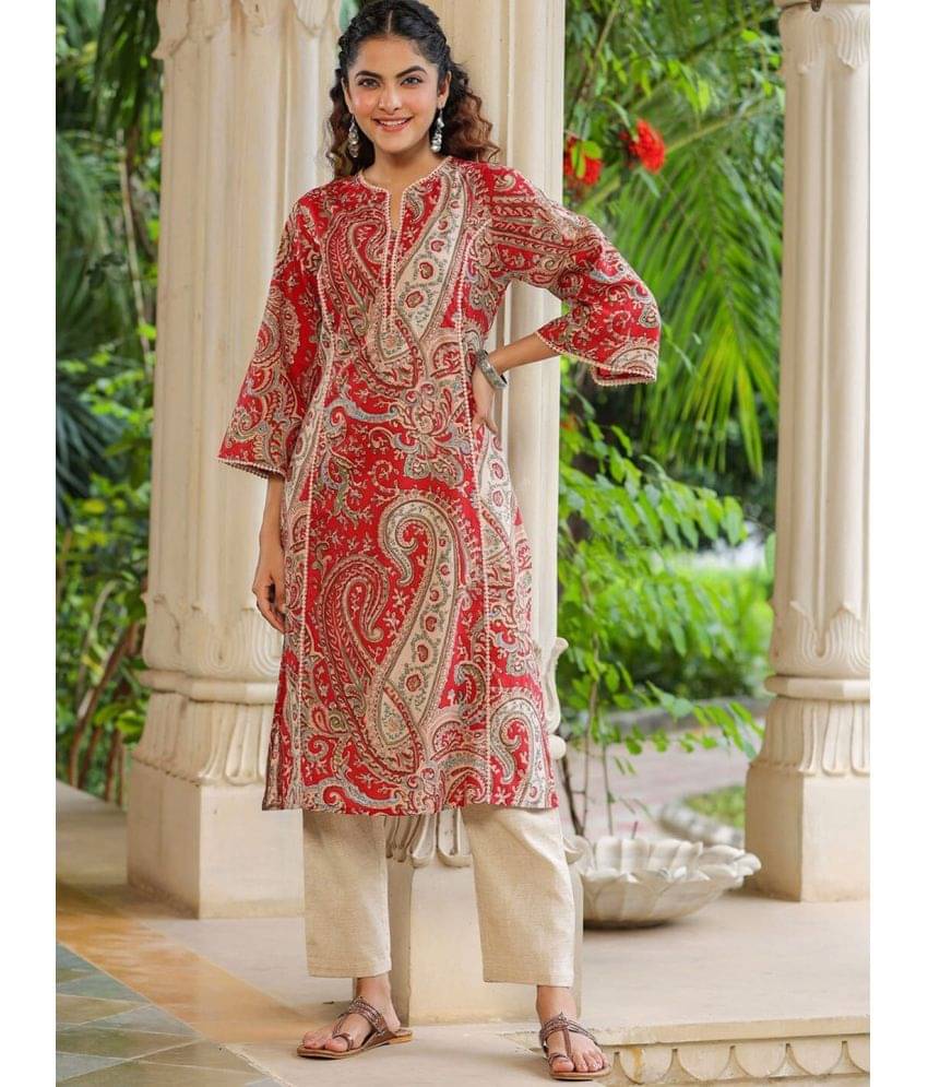 Royal Export Pack of 1 Viscose Printed Straight Women's Kurti - ( Red ) Royal Export Pack of 1 Viscose Printed Straight Women's Kurti - ( Red )