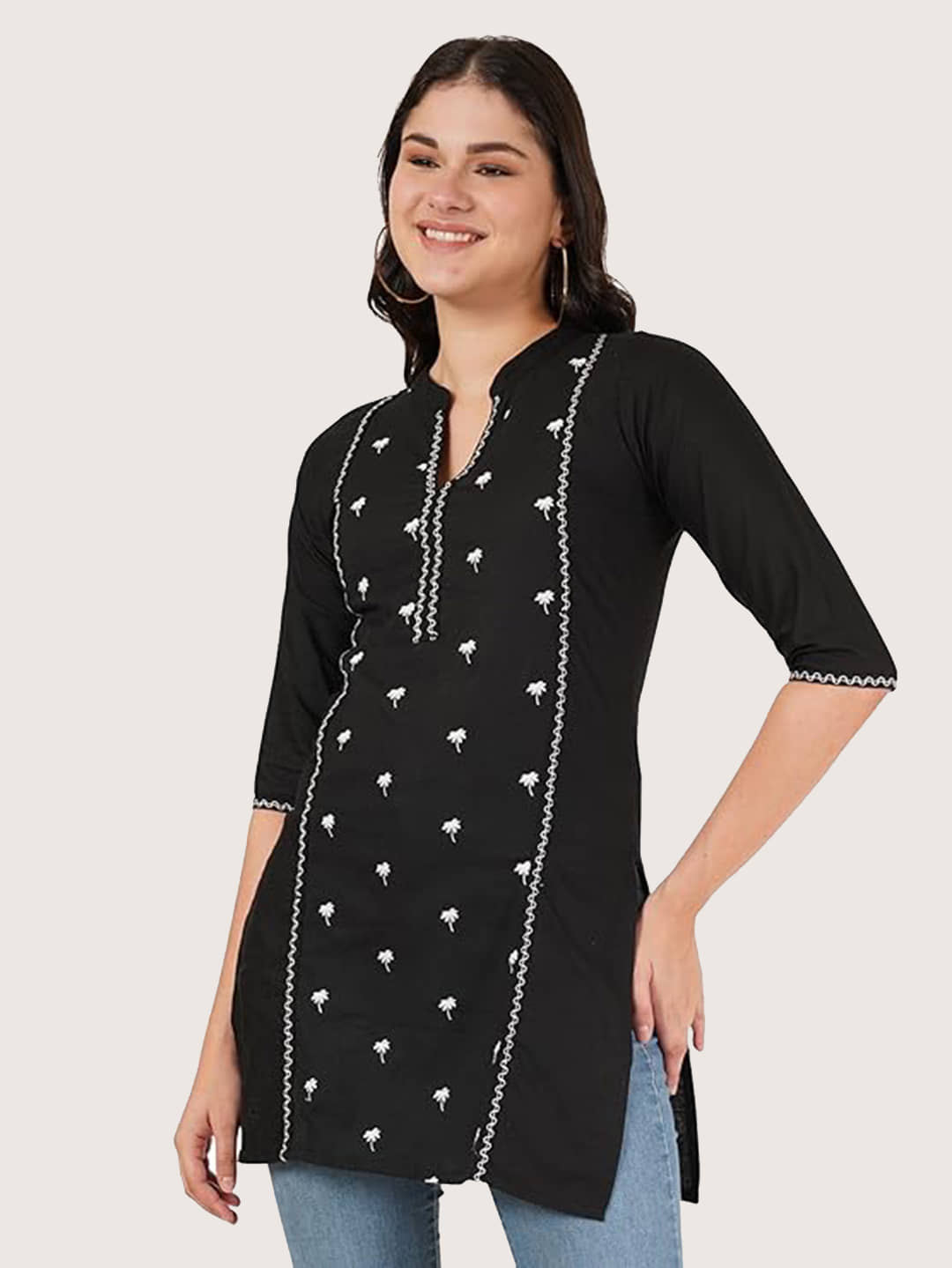 Royal Export Pack of 1 Cotton Embroidered Straight Women's Kurti - ( Beige ) - Kurtis, Tunics | Buy online on ZillyBuy