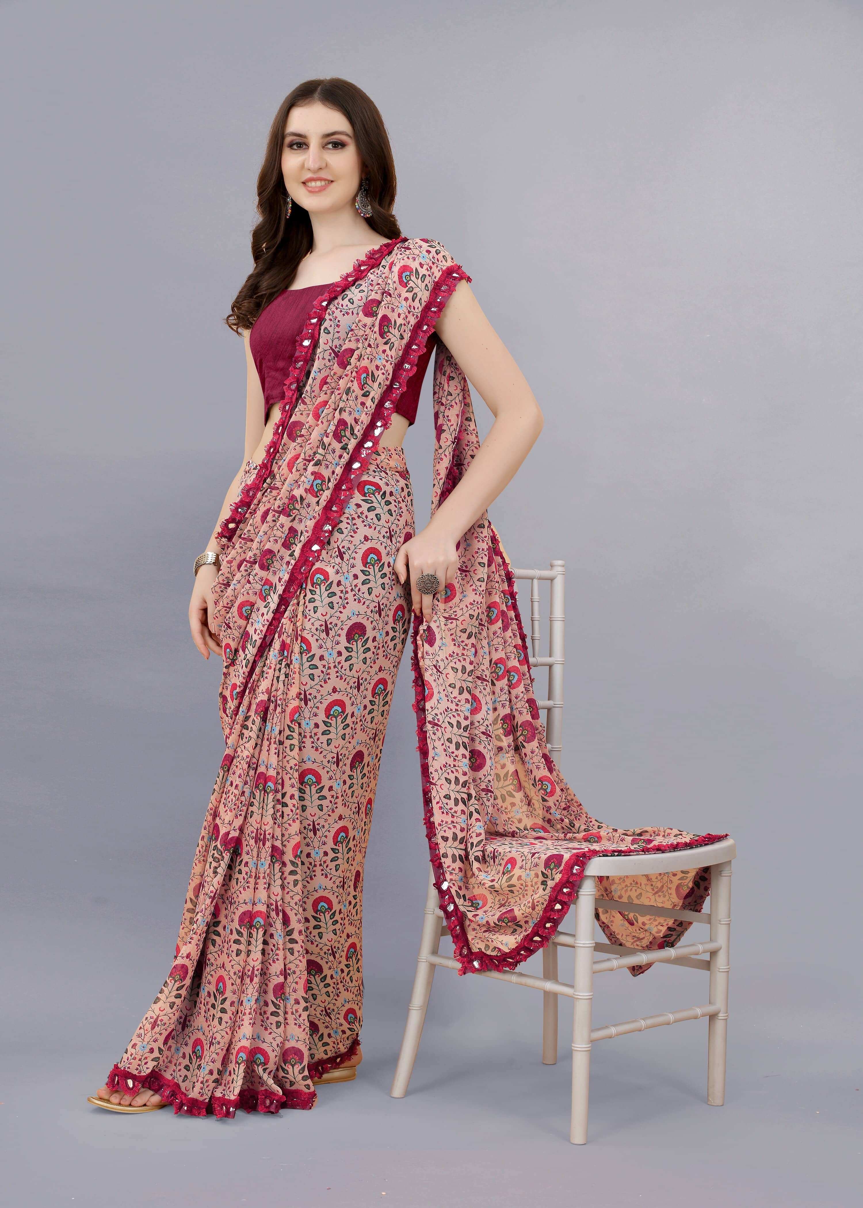 SARIK  FASHION Chiffon Printed Saree With Unstitched Blouse Piece ( Multicolor ) - Sarees | Buy online on ZillyBuy