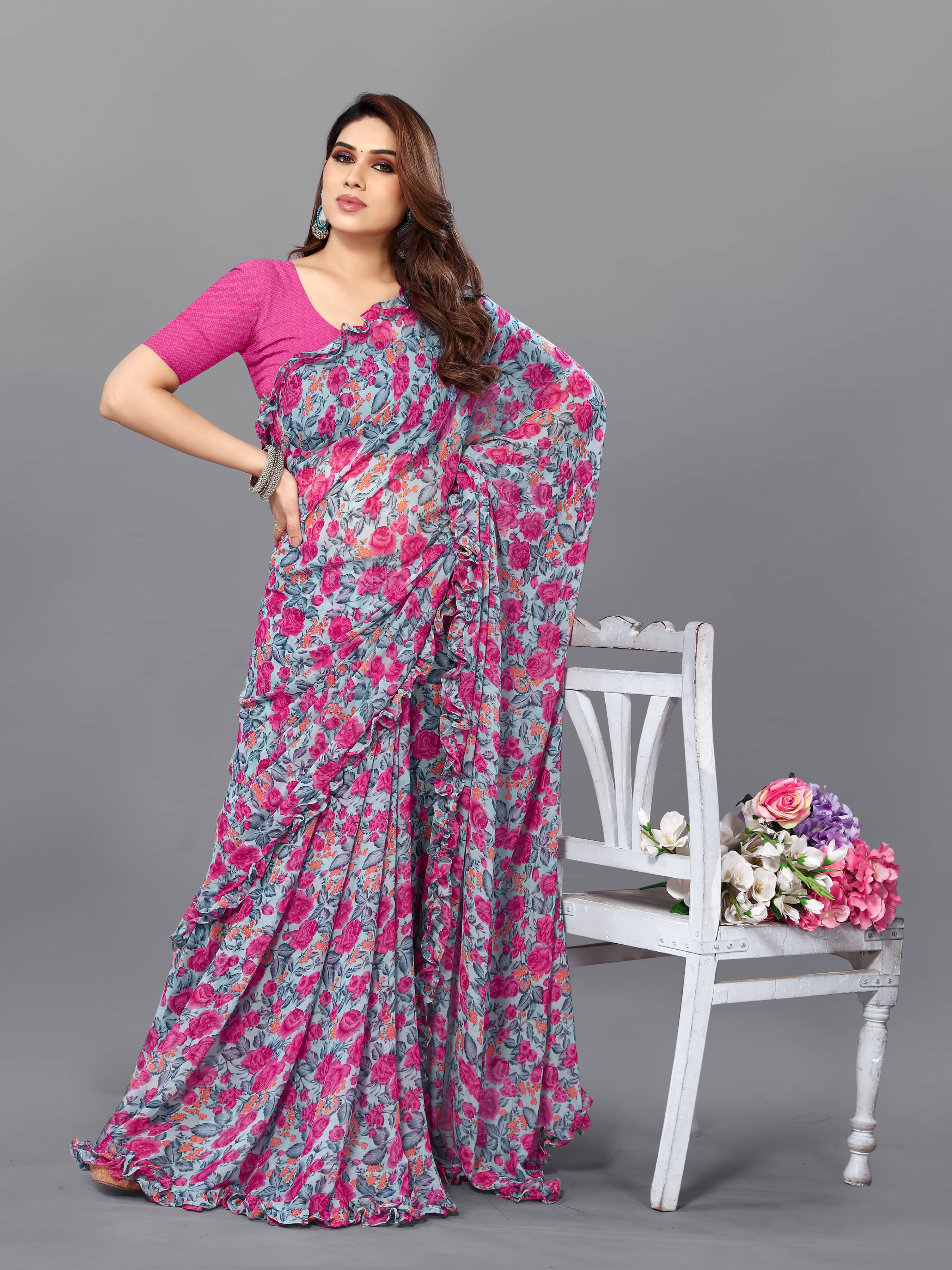 SARIK  FASHION Chiffon Printed Saree With Unstitched Blouse Piece ( Multicolor )     			SARIK  FASHION Chiffon Printed Saree With Unstitched Blouse Piece ( Multicolor )