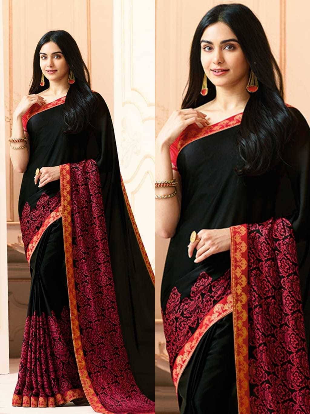     			SARIK  FASHION Georgette Printed Saree With Unstitched Blouse Piece ( Black )