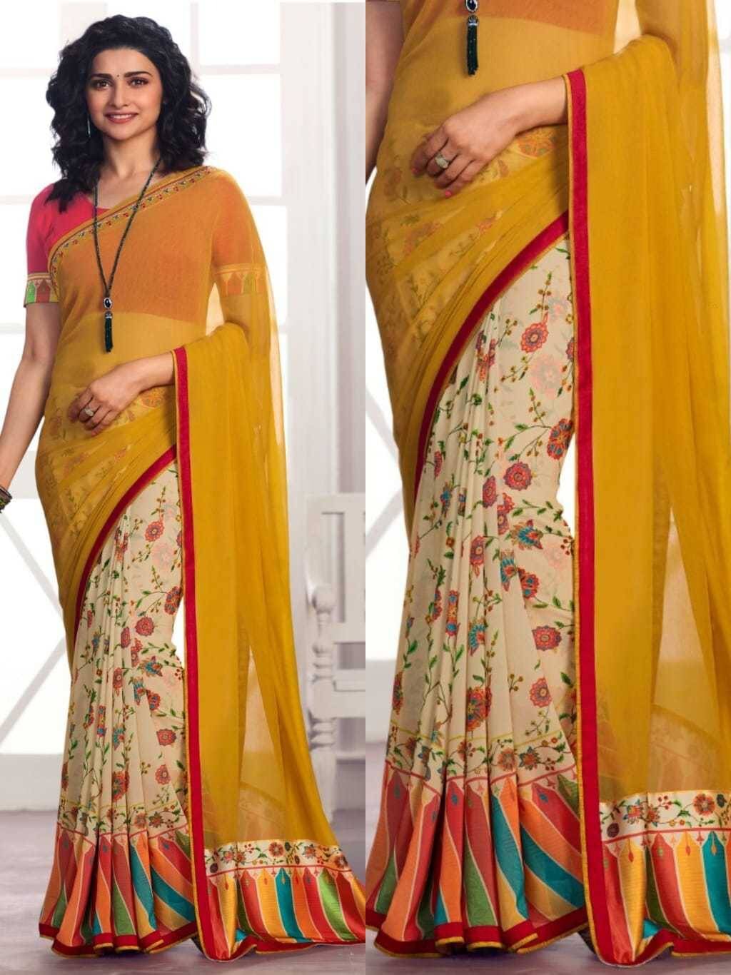     			SARIK  FASHION Georgette Printed Saree With Unstitched Blouse Piece ( Multicolor )