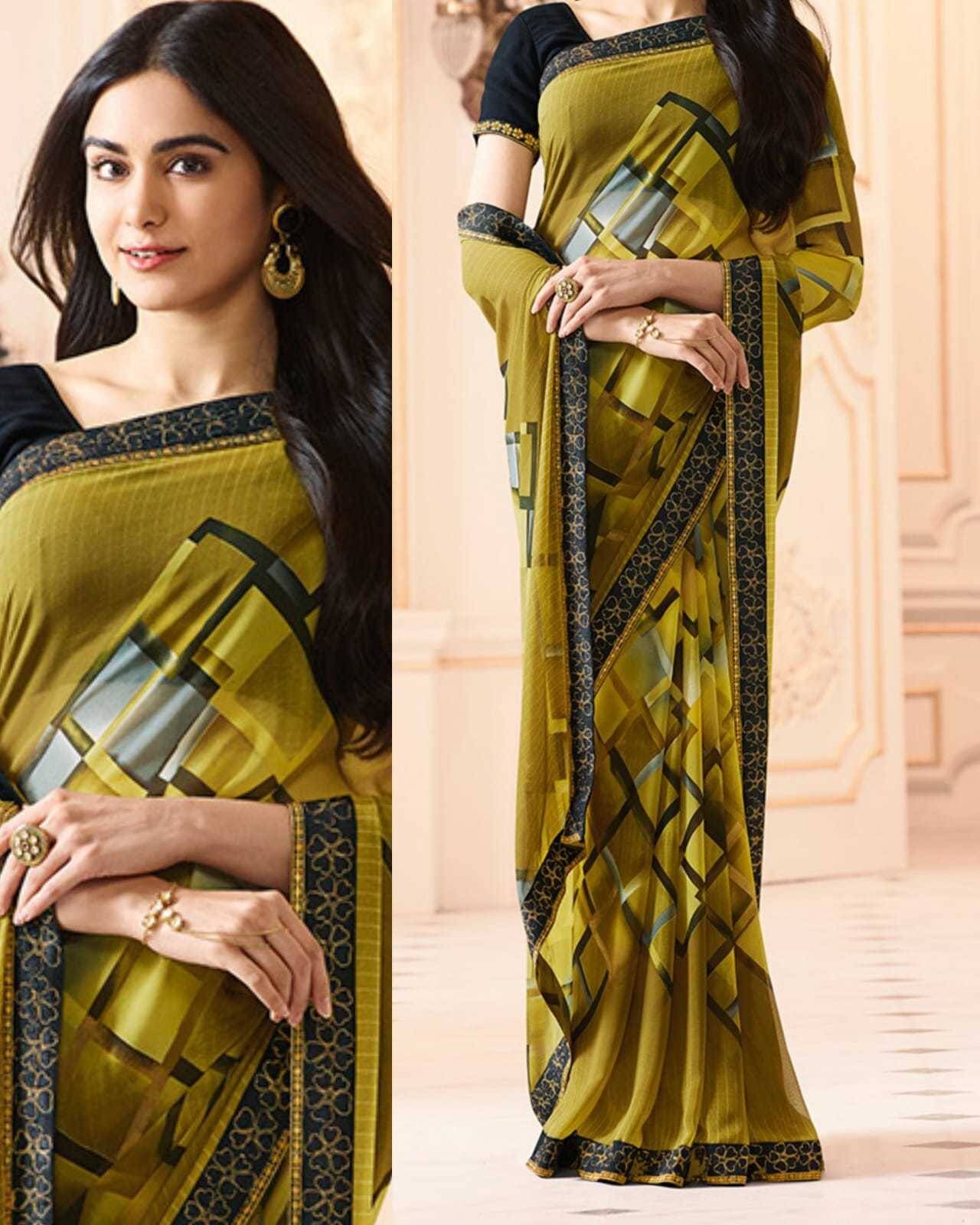     			SARIK  FASHION Georgette Printed Saree With Unstitched Blouse Piece ( Mustard )