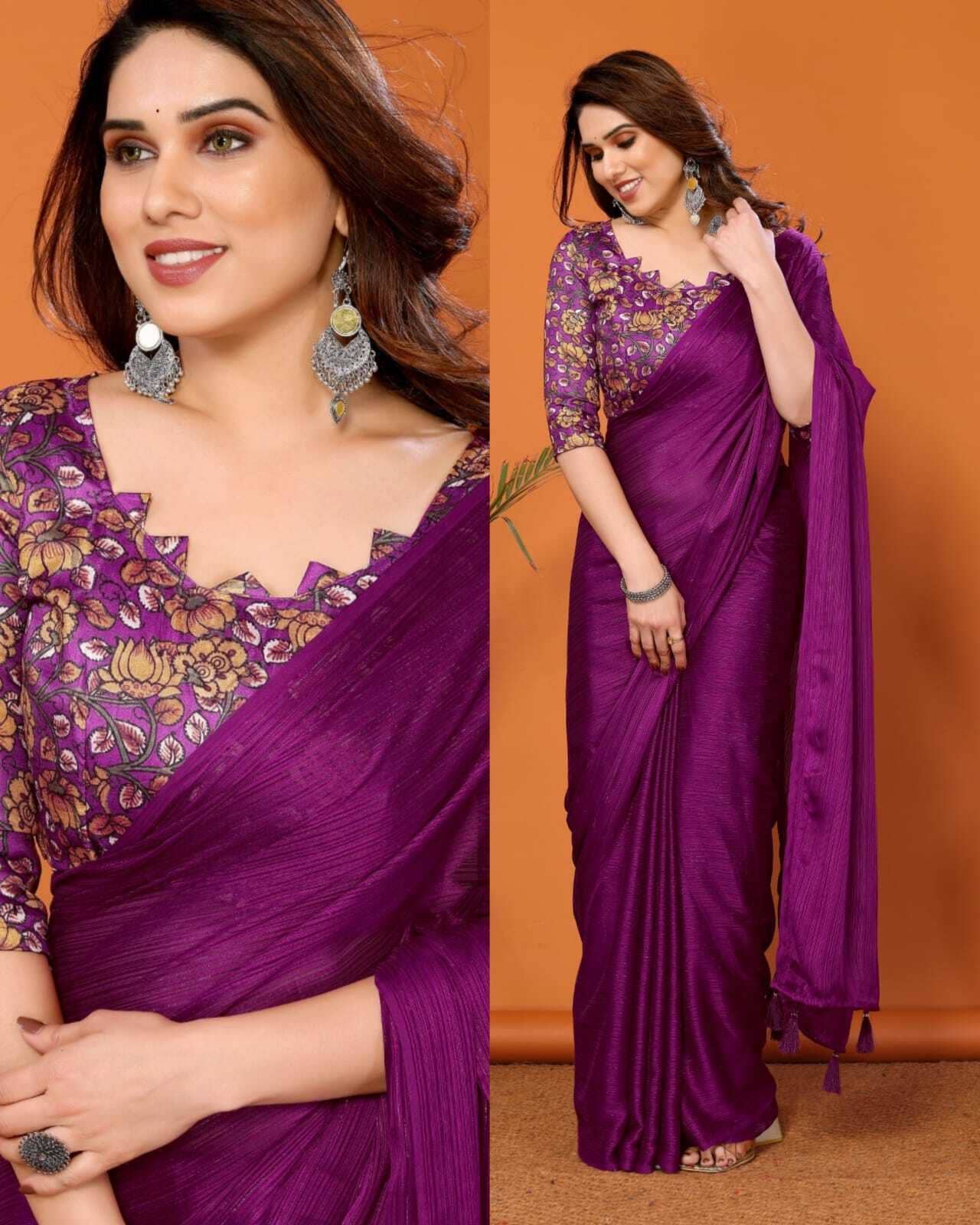SARIK  FASHION Silk Striped Saree With Unstitched Blouse Piece ( Magenta ) - Sarees | Buy online on ZillyBuy