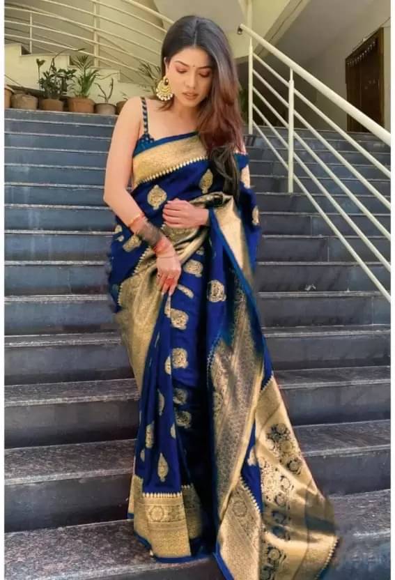 Saadhvi Silk Woven Saree With Unstitched Blouse Piece ( Blue ) Saadhvi Silk Woven Saree With Unstitched Blouse Piece ( Blue )