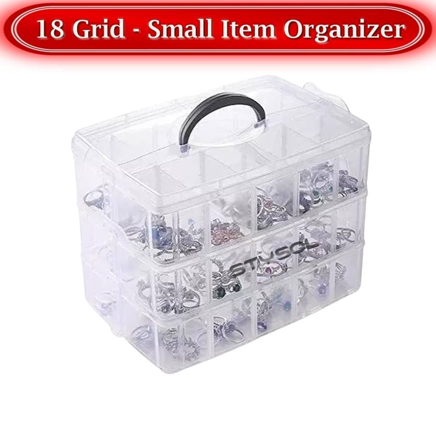     			Stysol 18 Grid Multipurpose Plastic Jewellery Organizer Plastic Grid Box Organizer for Jewelry, Hair Pins,  and Kit Ear Ring Organiser Storage Box for Travel Home Women - Transparent