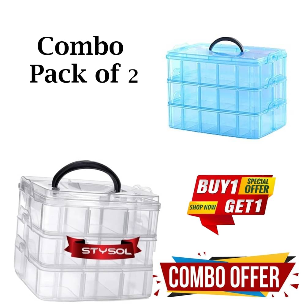     			Stysol 2 Pc Multipurpose 18 Compartment Grid Storage Box For Jewellery
