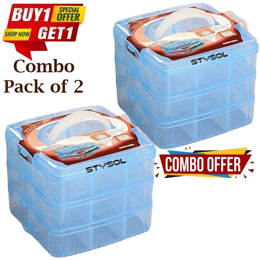 Stysol 2 Pcs Combo Multipurpose 18 Compartment Grid Storage Box For Jewellery Stysol 2 Pcs Combo Multipurpose 18 Compartment Grid Storage Box For Jewellery