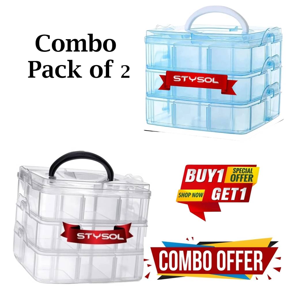 Stysol 2 Pcs Combo Multipurpose 18 Compartment Grid Storage Box For Jewellery Stysol 2 Pcs Combo Multipurpose 18 Compartment Grid Storage Box For Jewellery