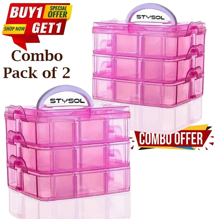     			Stysol 2 Pcs Combo Multipurpose 18 Compartment Grid Storage Box For Jewellery