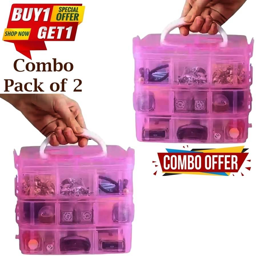     			Stysol Buy 1 Get 1 Free Combo Offer 3 Layer 18 Grids Storage Plastic Boxes  Jewelry Bead Storage Box Container Organizer Case Craft Boxes Random Color (Square, White)