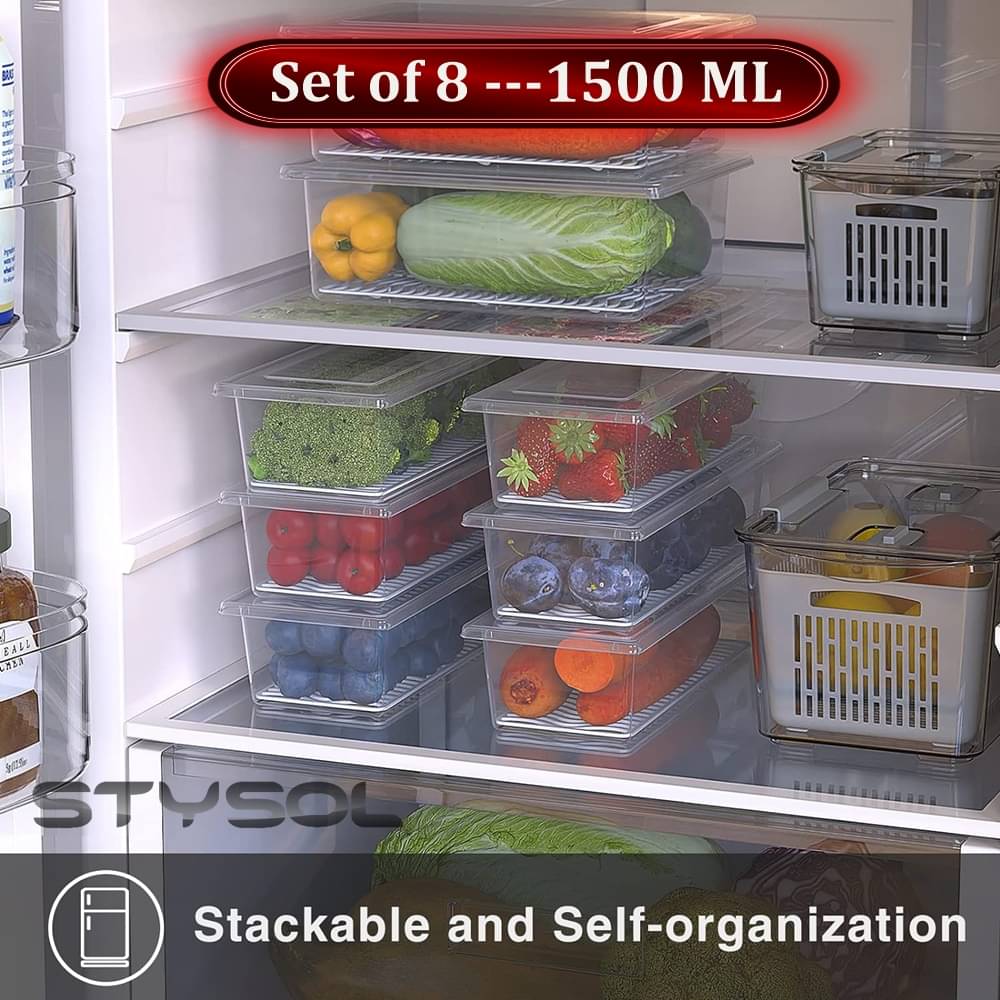     			Stysol Fridge Container Plastic White Food Container ( Set of 8 )