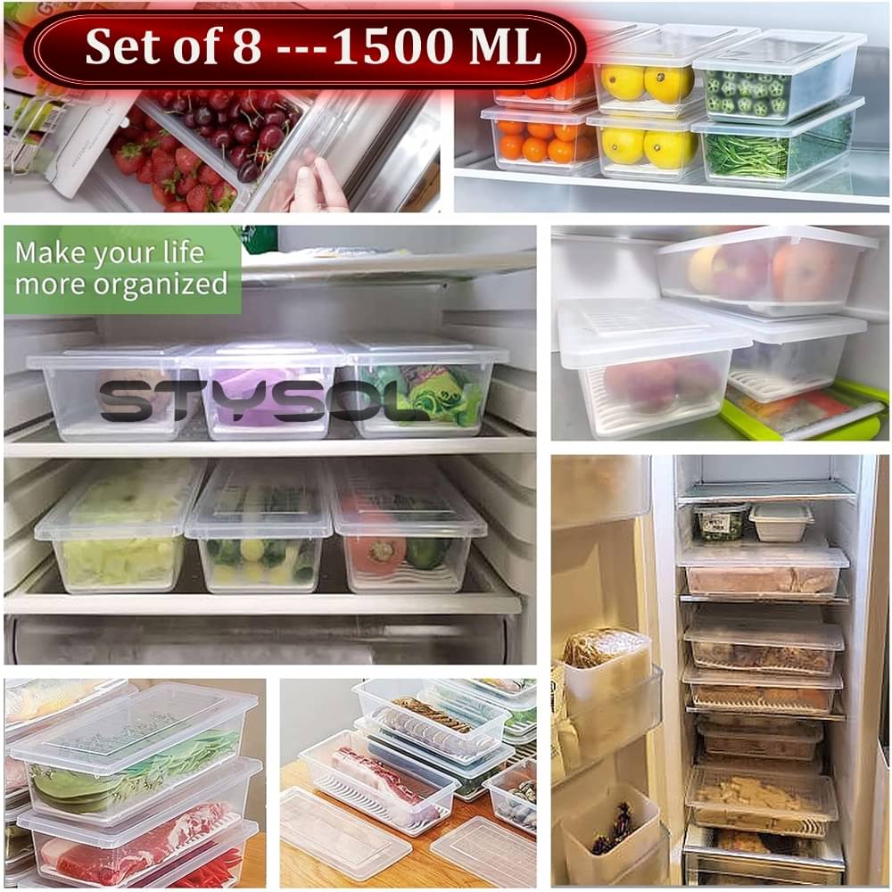     			Stysol Fridge Container Plastic White Food Container ( Set of 8 )