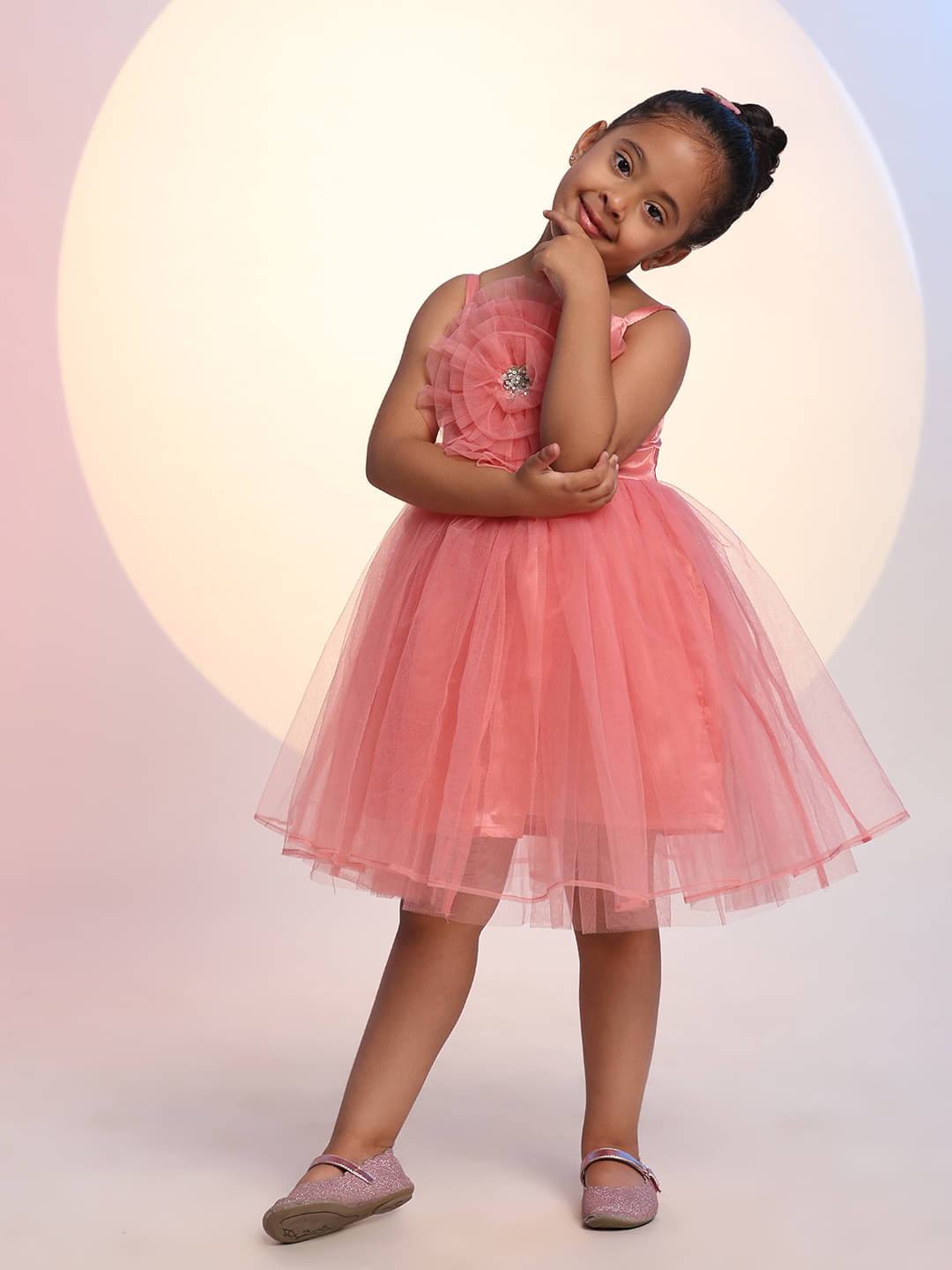     			Toy Balloon Kids Polyester Blend Frock For Baby Girls ( Pack of 1 , Peach )