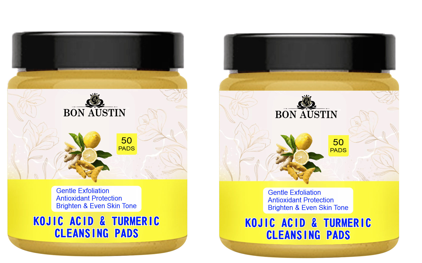 Turmeric & Kojic Acid Face Cleansing Pads with Vitamin C, Retinol & Chamomile Hydrolate 50 Pcs Pack of 2 Turmeric & Kojic Acid Face Cleansing Pads with Vitamin C, Retinol & Chamomile Hydrolate 50 Pcs Pack of 2