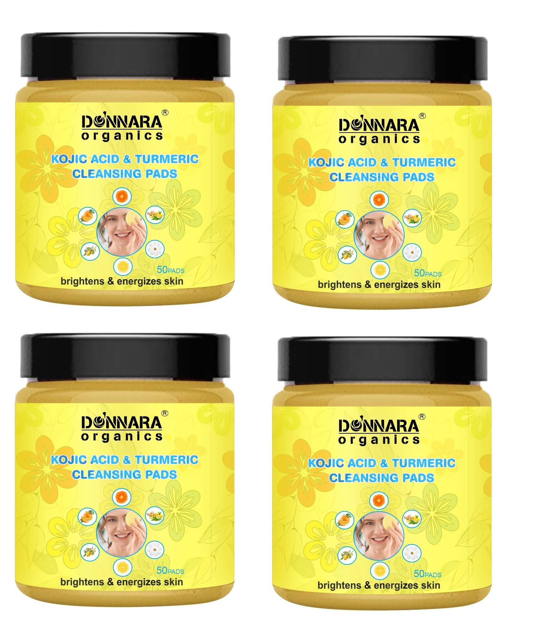     			Turmeric & Kojic Acid Face Cleansing Pads for Dark Spots Men & Women All Skin Types 50 pcs Pack of 4