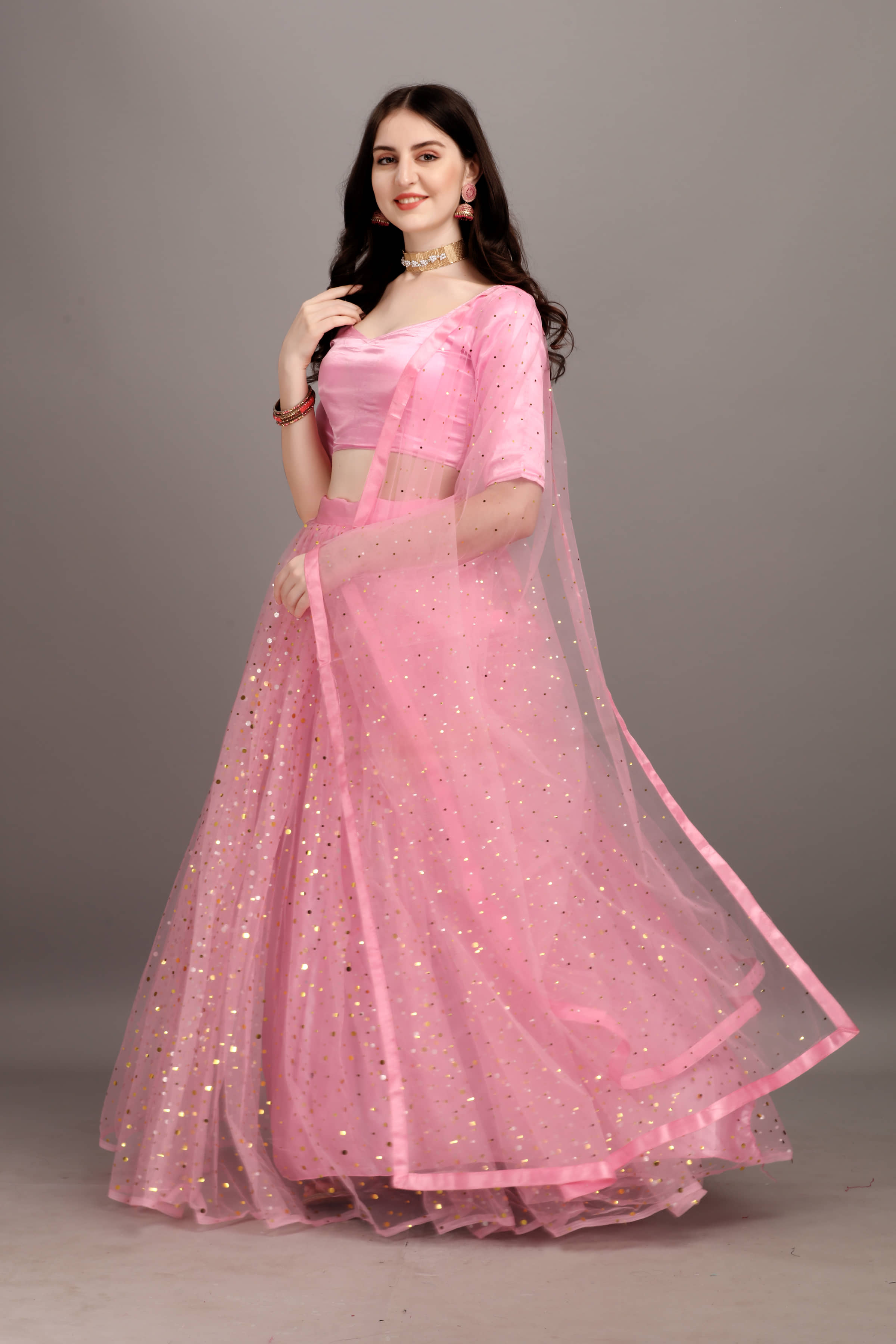 color bucket Blue Net Circular Semi Stitched Lehenga Single