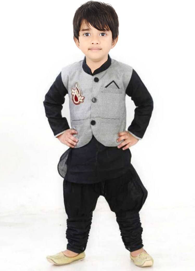 hrr Boys Cotton Blend Black Kurta Pyjama Set ( Pack of 1 ) - Kurtas & Kurta Sets | Buy online on ZillyBuy