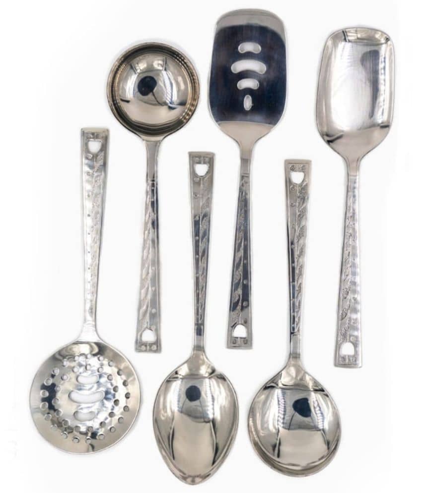 i WARE Embossed Stainless Steel Spatula Set 100 ml Silver ( Set of 6 )