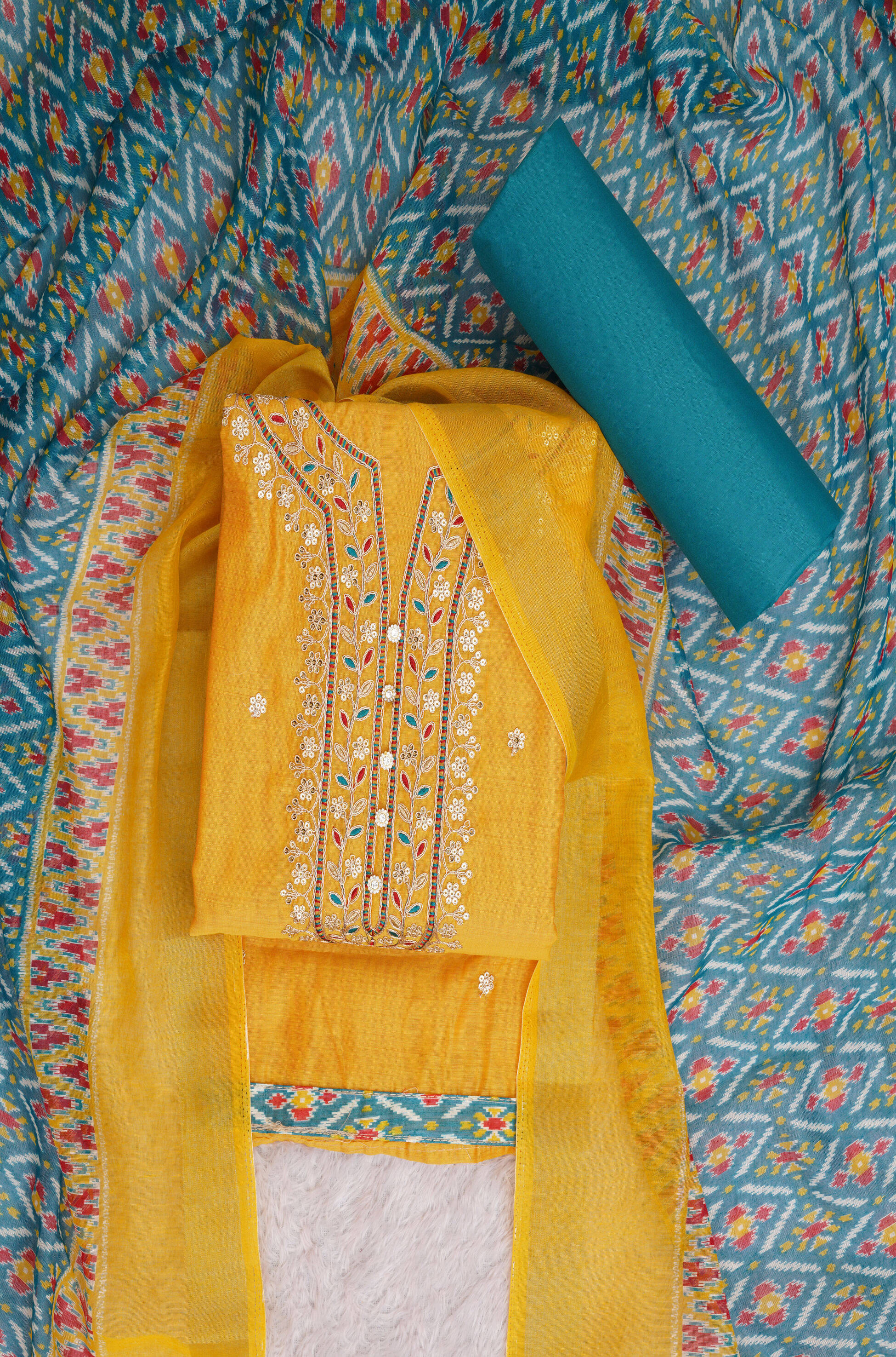 tavas Unstitched Chanderi Embroidered Dress Material - Yellow ( Pack of 1 )     			tavas Unstitched Chanderi Embroidered Dress Material - Yellow ( Pack of 1 )