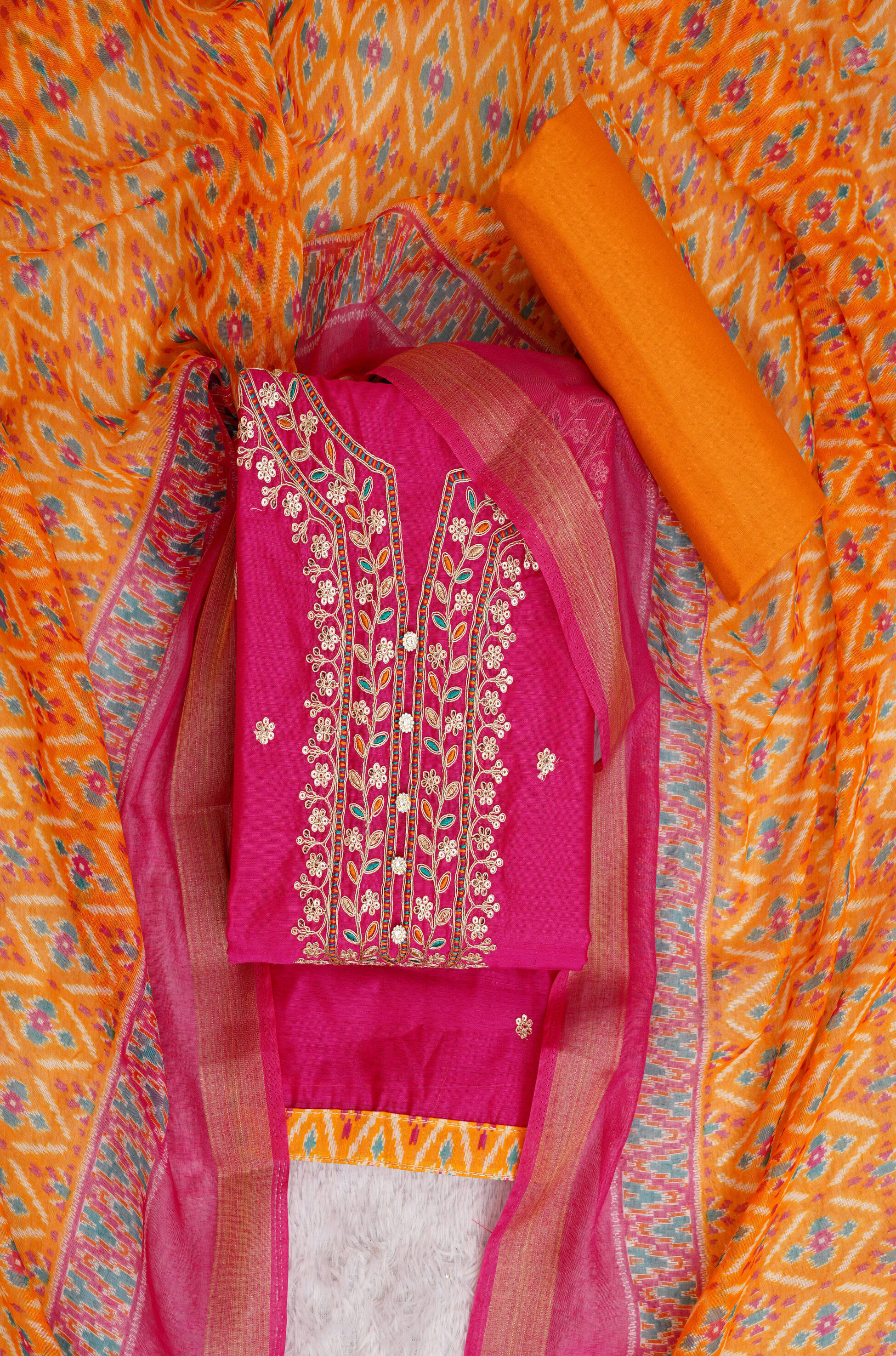    			tavas Unstitched Chanderi Embroidered Dress Material - Pink ( Pack of 1 )