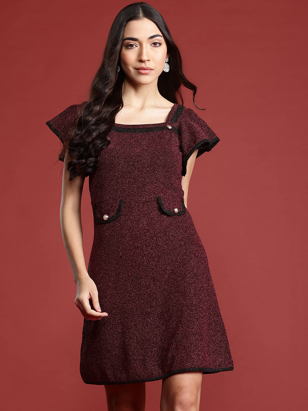     			Addyvero Women Polyester Solid A-line Dress ( Maroon )