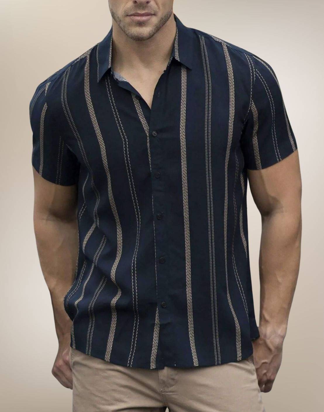     			BEAUE Poly Cotton Regular Fit Striped Half Sleeves Men's Casual Shirt - Blue ( Pack of 1 )