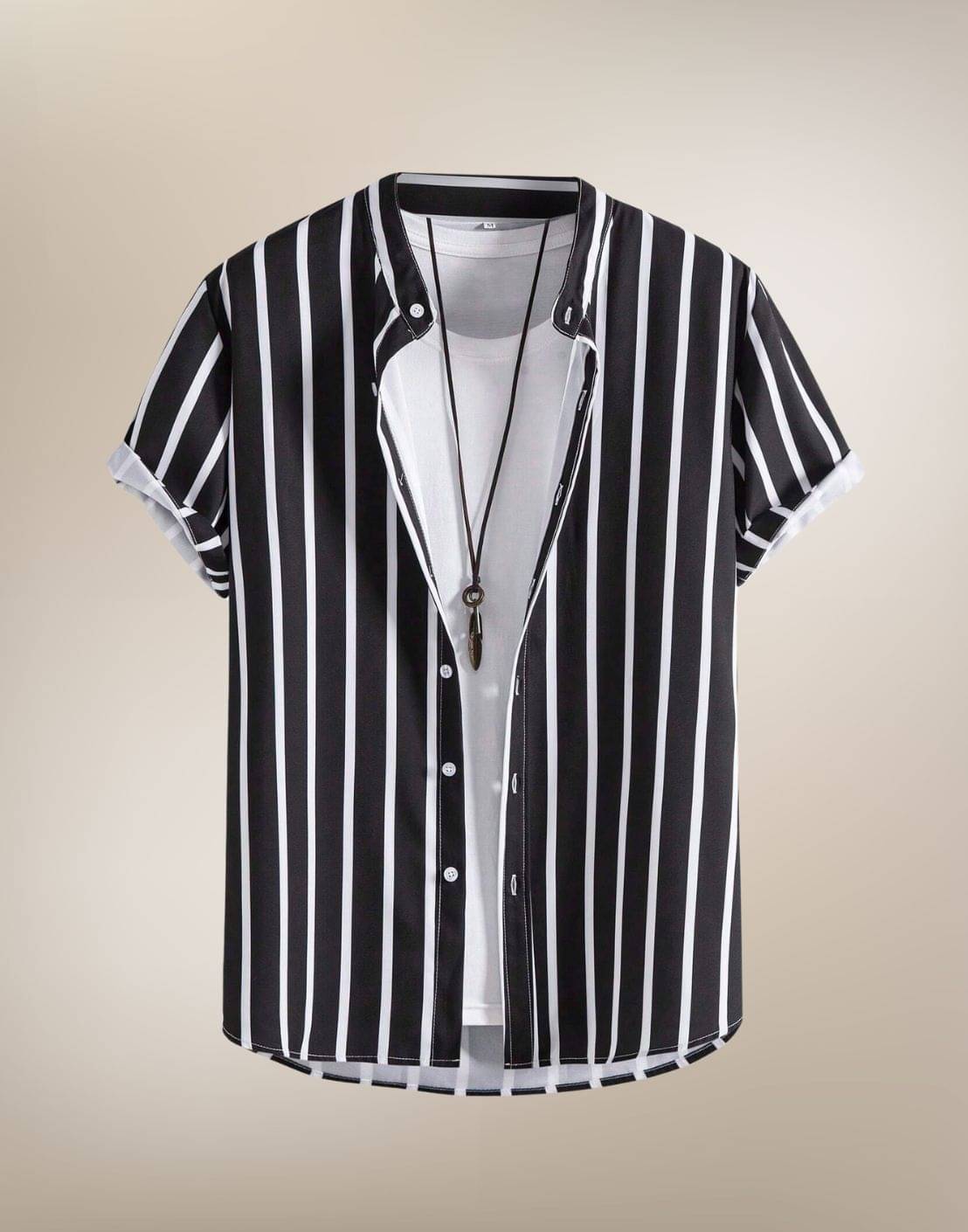     			BEAUE Poly Cotton Regular Fit Striped Half Sleeves Men's Casual Shirt - Black ( Pack of 1 )