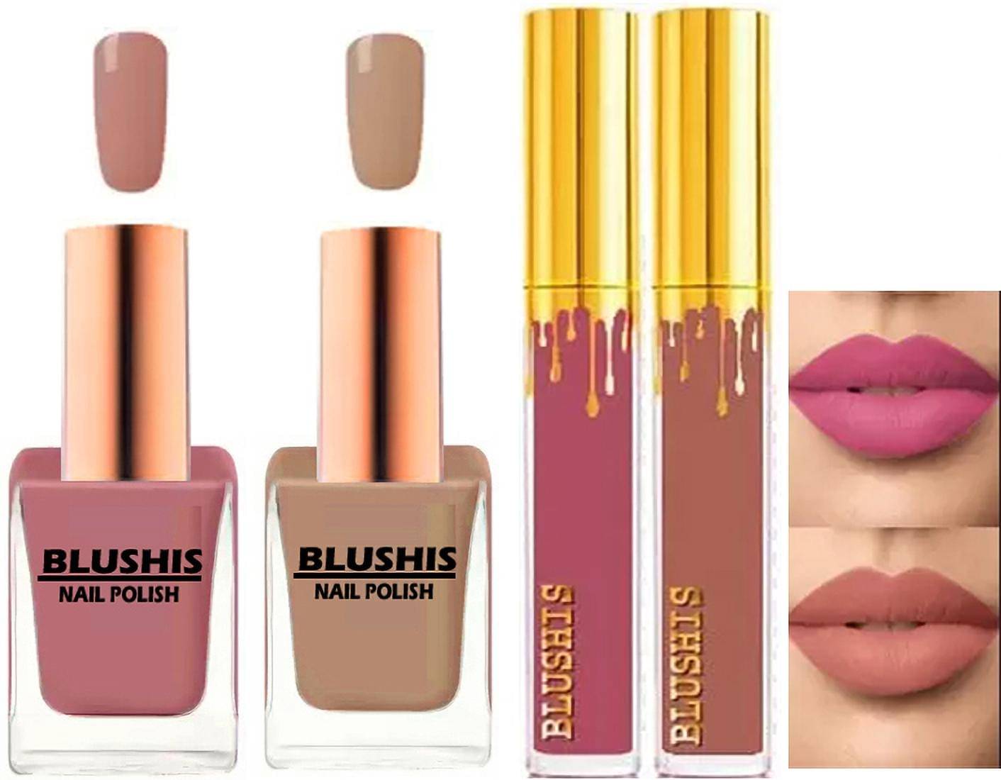     			BLUSHIS Multicolor Matte Lipstick and Nail Paint (Pack of 4)
