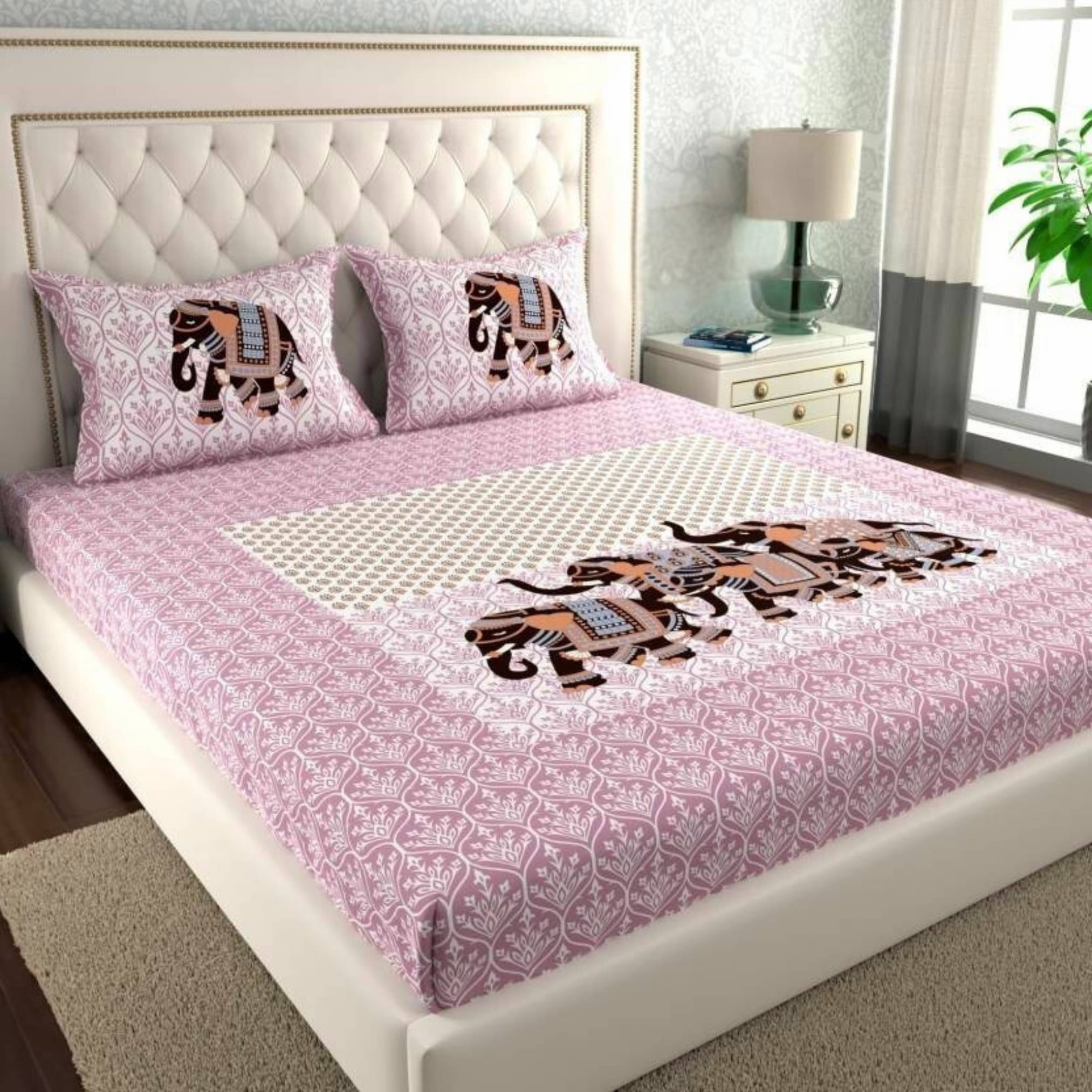     			COZYKO Cotton 1 Double Bedsheet with 2 Pillow Covers ( Pink )