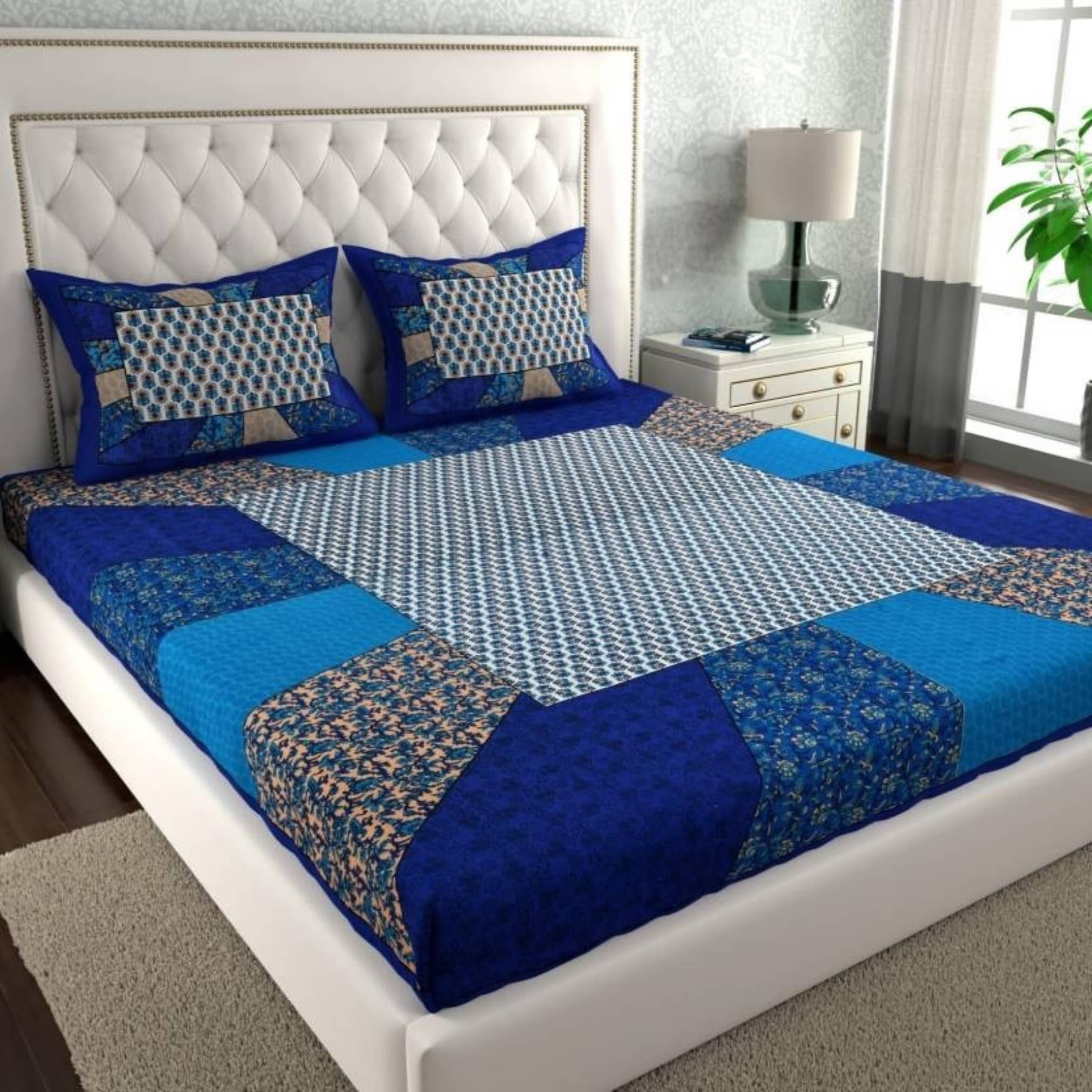 COZYKO Cotton 1 Double Bedsheet with 2 Pillow Covers ( Blue )     			COZYKO Cotton 1 Double Bedsheet with 2 Pillow Covers ( Blue )