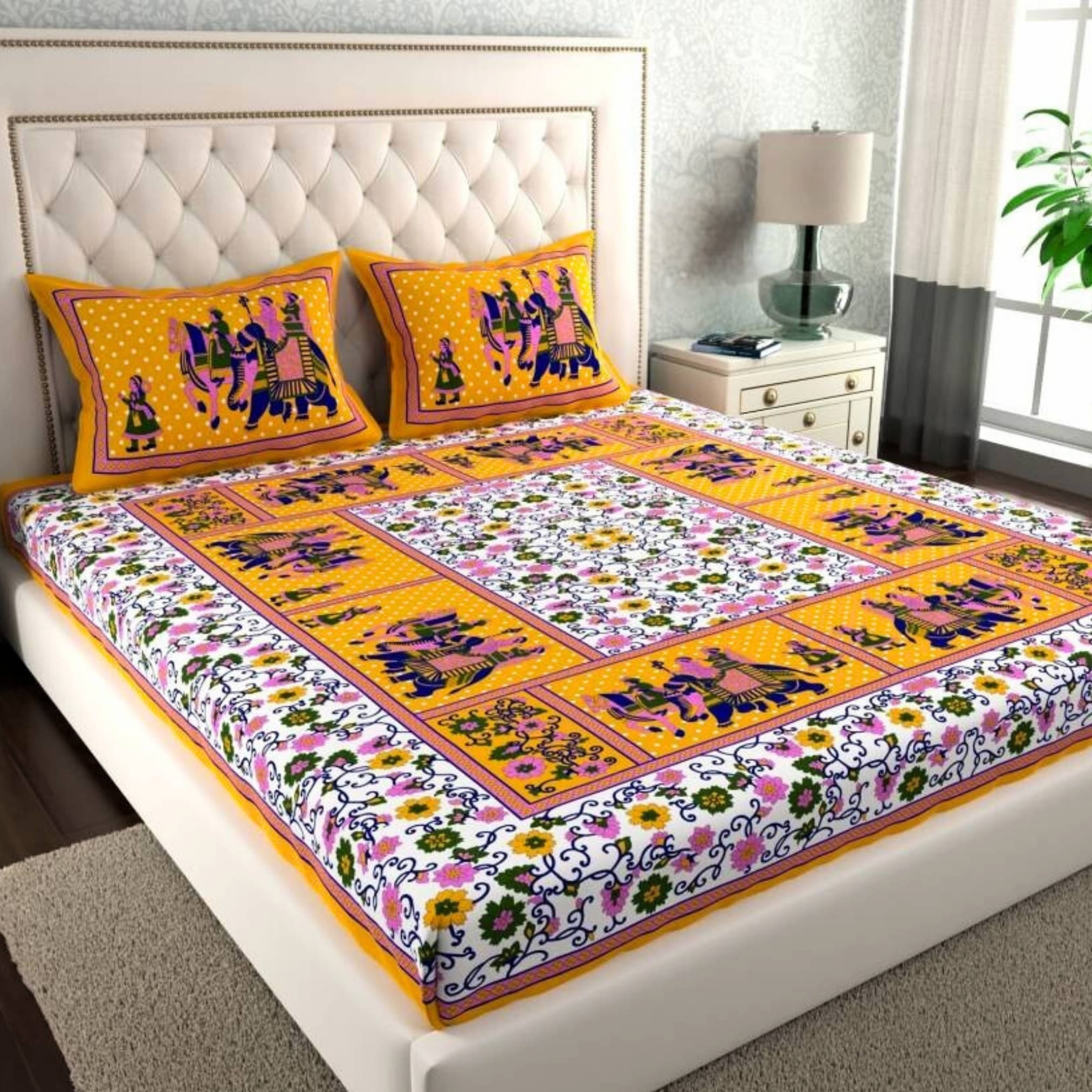 COZYKO Cotton 1 Double Bedsheet with 2 Pillow Covers ( Yellow ) COZYKO Cotton 1 Double Bedsheet with 2 Pillow Covers ( Yellow )