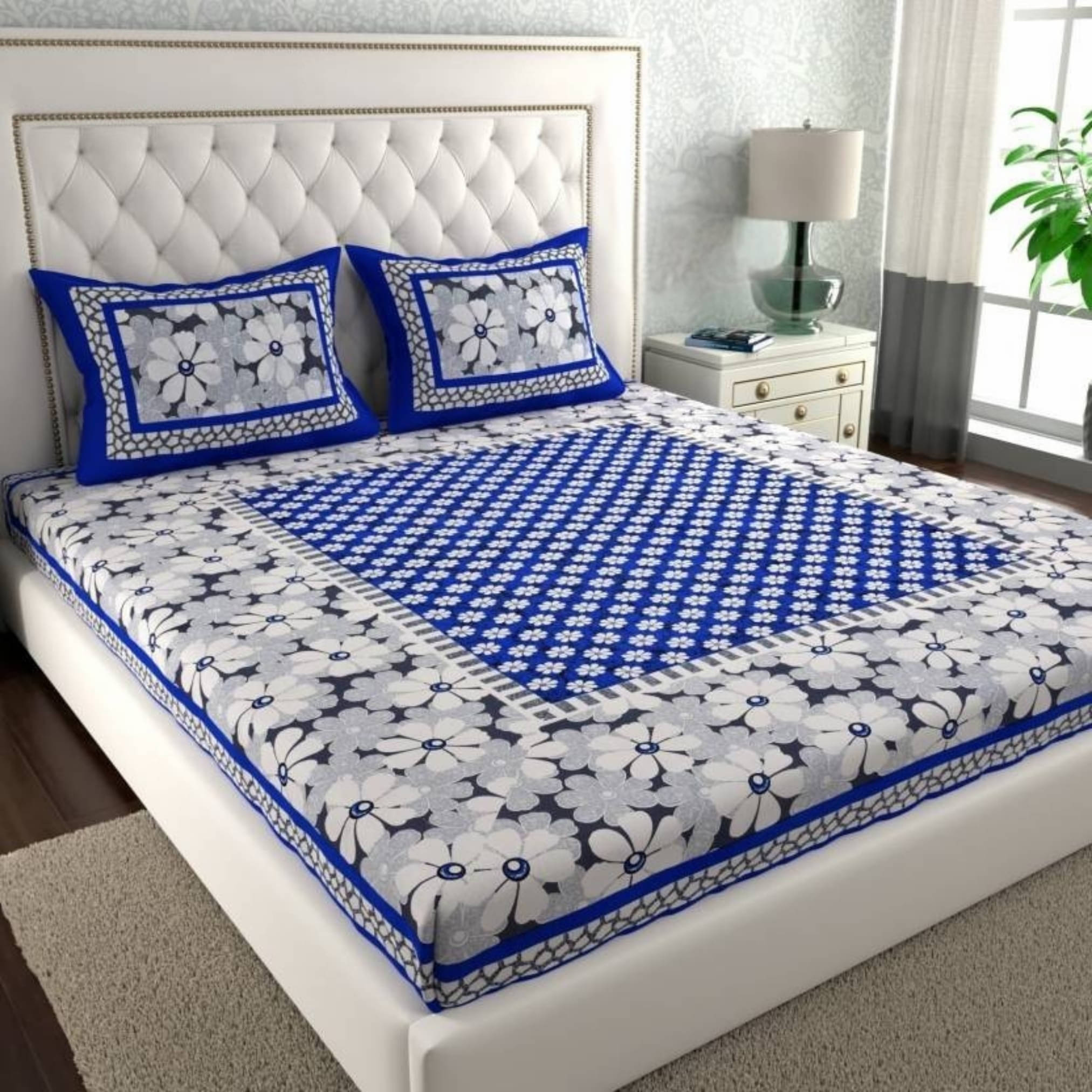 COZYKO Cotton 1 Double Bedsheet with 2 Pillow Covers ( Blue ) COZYKO Cotton 1 Double Bedsheet with 2 Pillow Covers ( Blue )