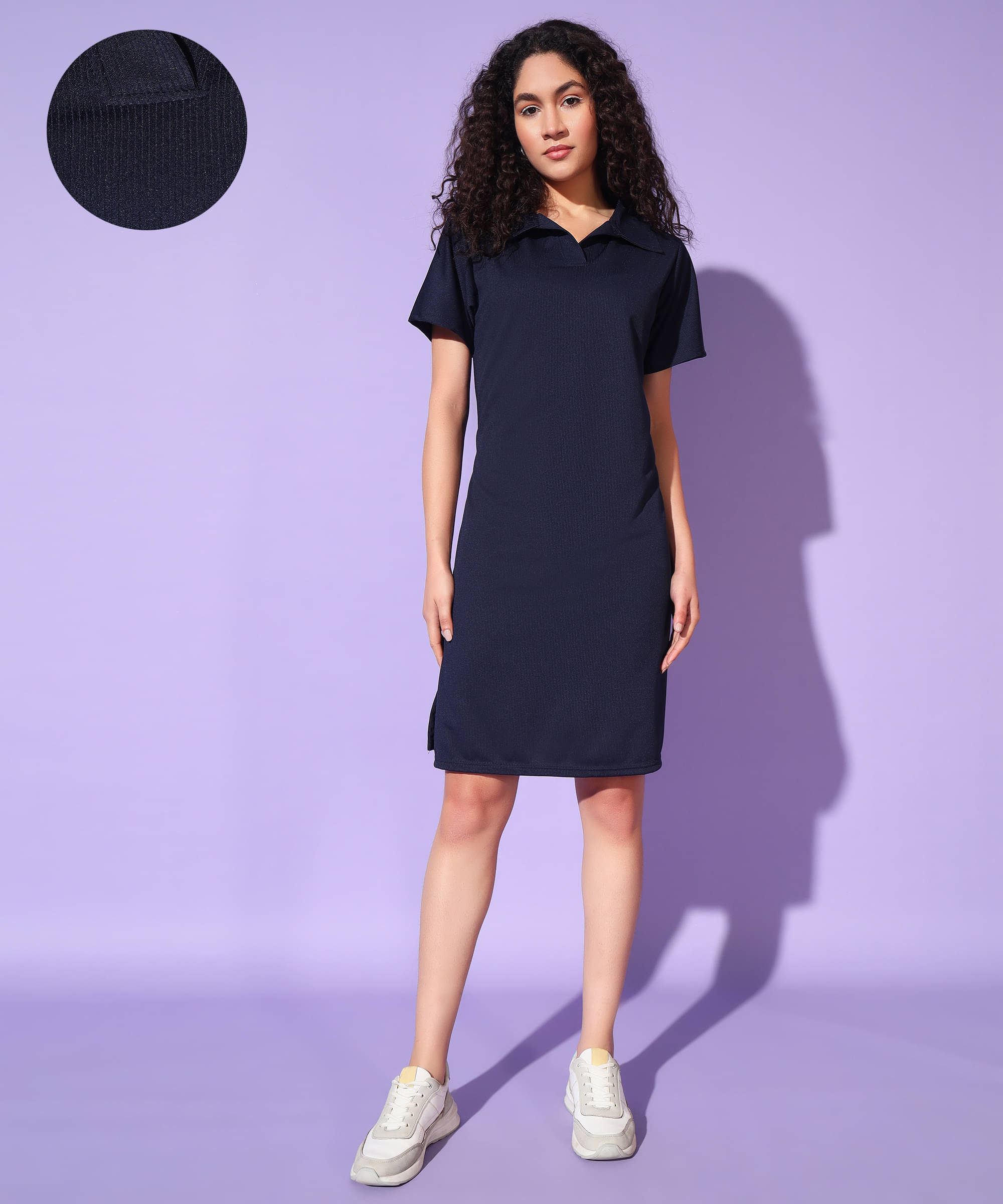 Christy World Women Lycra Solid T-shirt Dress ( Dark Blue ) Christy World Women Lycra Solid T-shirt Dress ( Dark Blue )