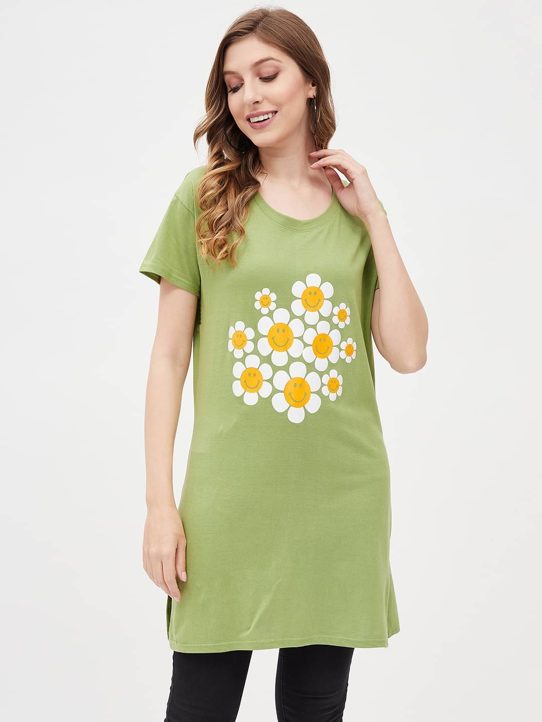 Christy World Women Cotton Printed Regular Fit Round Neck T-Shirt ( Green )     			Christy World Women Cotton Printed Regular Fit Round Neck T-Shirt ( Green )