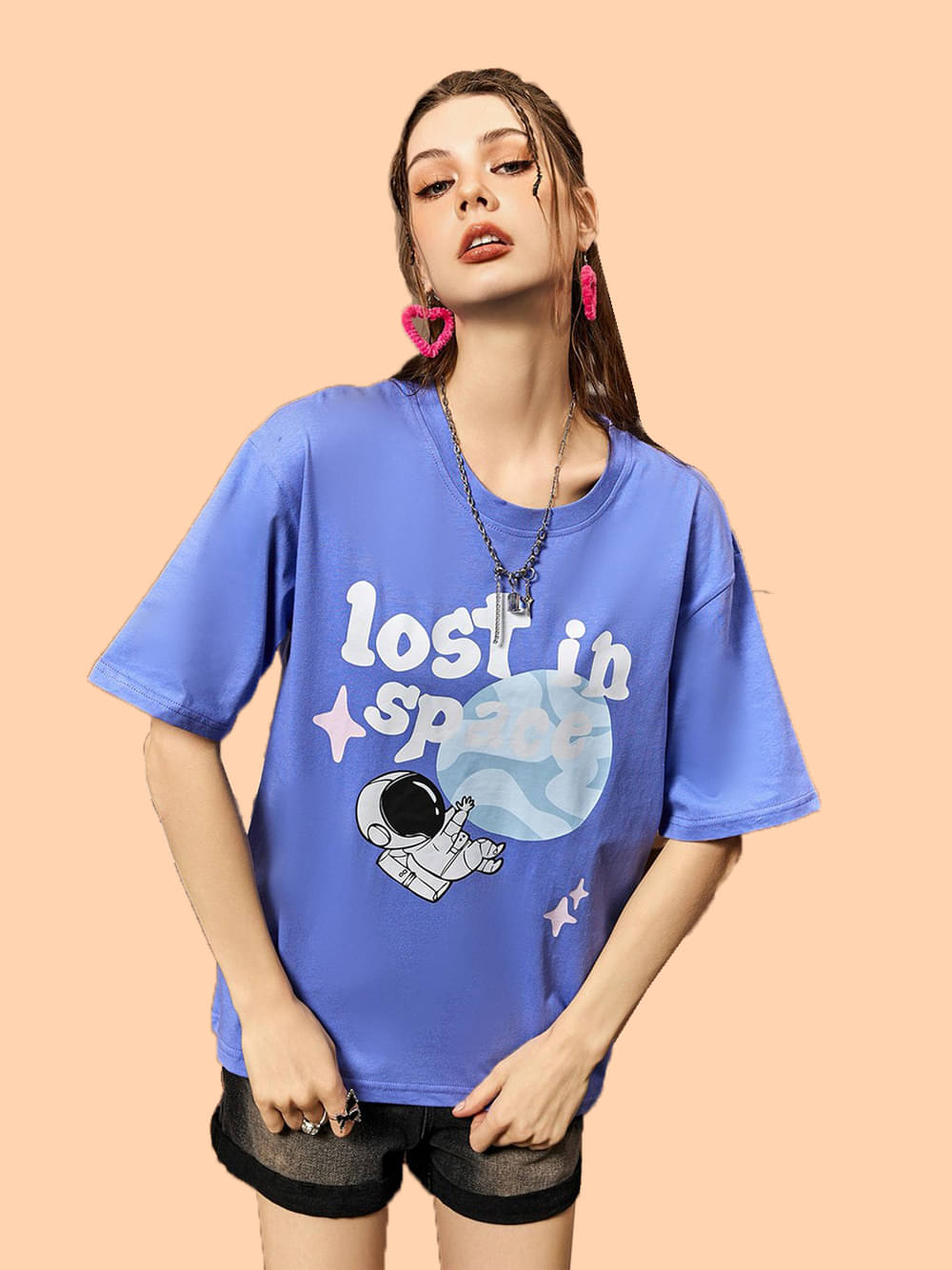 Christy World Women Cotton Printed Oversized Fit Round Neck T-Shirt ( Light Blue ) Christy World Women Cotton Printed Oversized Fit Round Neck T-Shirt ( Light Blue )
