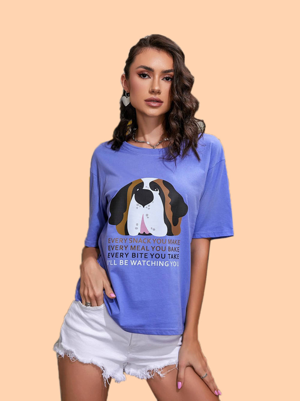     			Christy World Women Cotton Printed Oversized Fit Round Neck T-Shirt ( Light Blue )