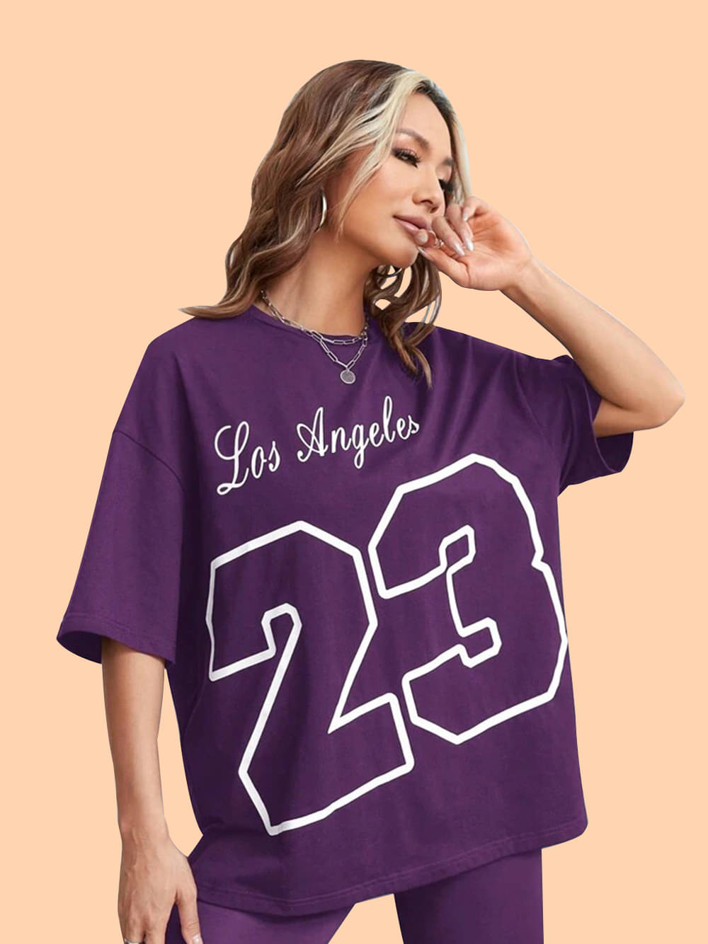    			Christy World Women Cotton Printed Oversized Fit Round Neck T-Shirt ( Purple )