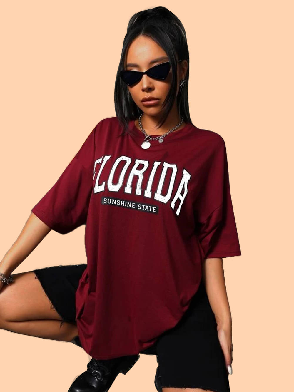 Christy World Women Cotton Printed Oversized Fit Round Neck T-Shirt ( Maroon )     			Christy World Women Cotton Printed Oversized Fit Round Neck T-Shirt ( Maroon )