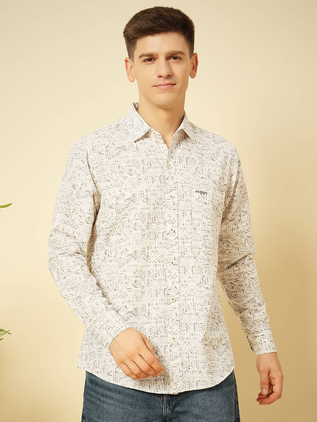 ENSPYR 100% Cotton Regular Fit Printed Full Sleeves Men's Casual Shirt - Brown ( Pack of 1 ) ENSPYR 100% Cotton Regular Fit Printed Full Sleeves Men's Casual Shirt - Brown ( Pack of 1 )