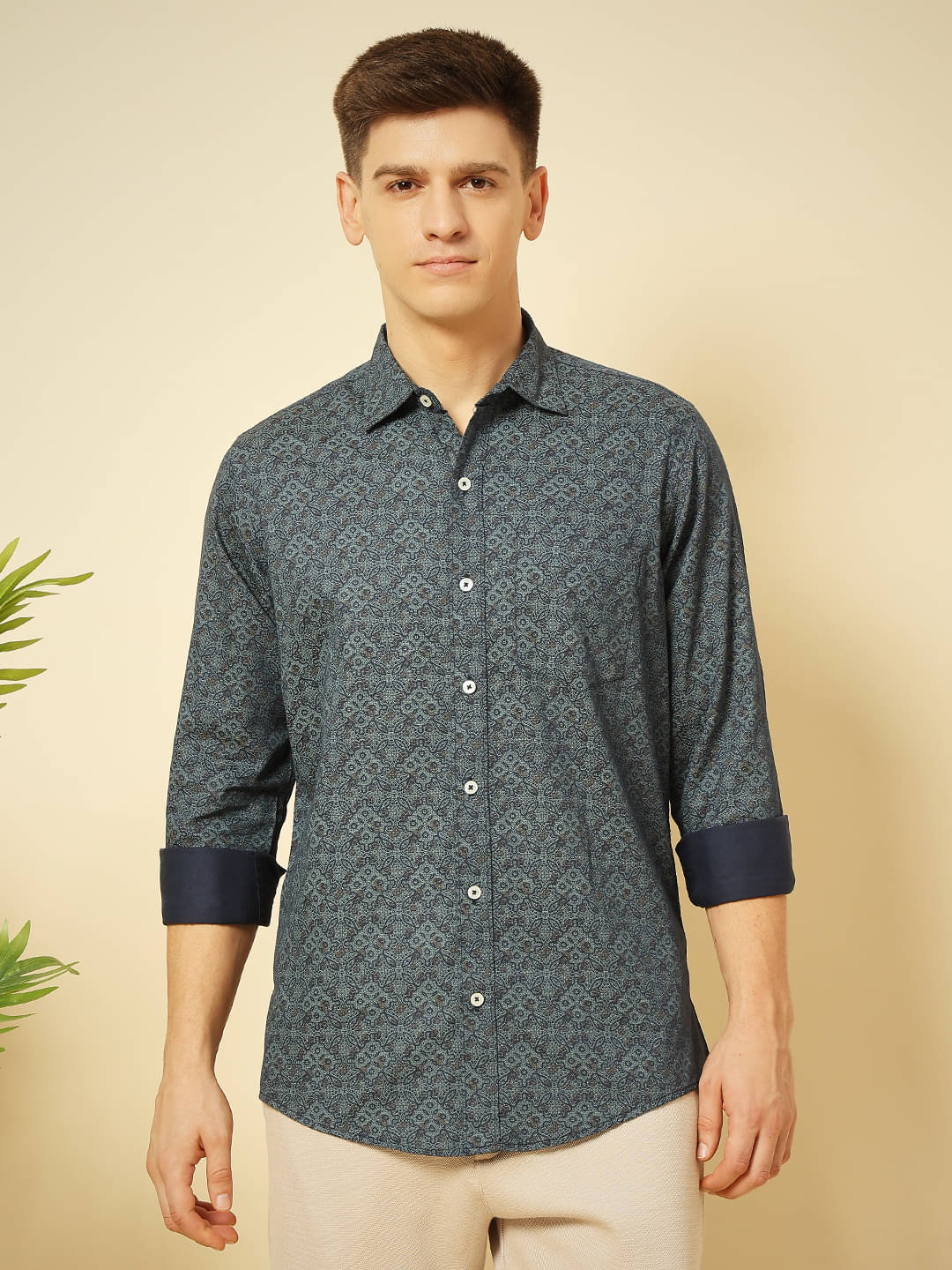 ENSPYR 100% Cotton Regular Fit Printed Full Sleeves Men's Casual Shirt - Navy Blue ( Pack of 1 ) ENSPYR 100% Cotton Regular Fit Printed Full Sleeves Men's Casual Shirt - Navy Blue ( Pack of 1 )