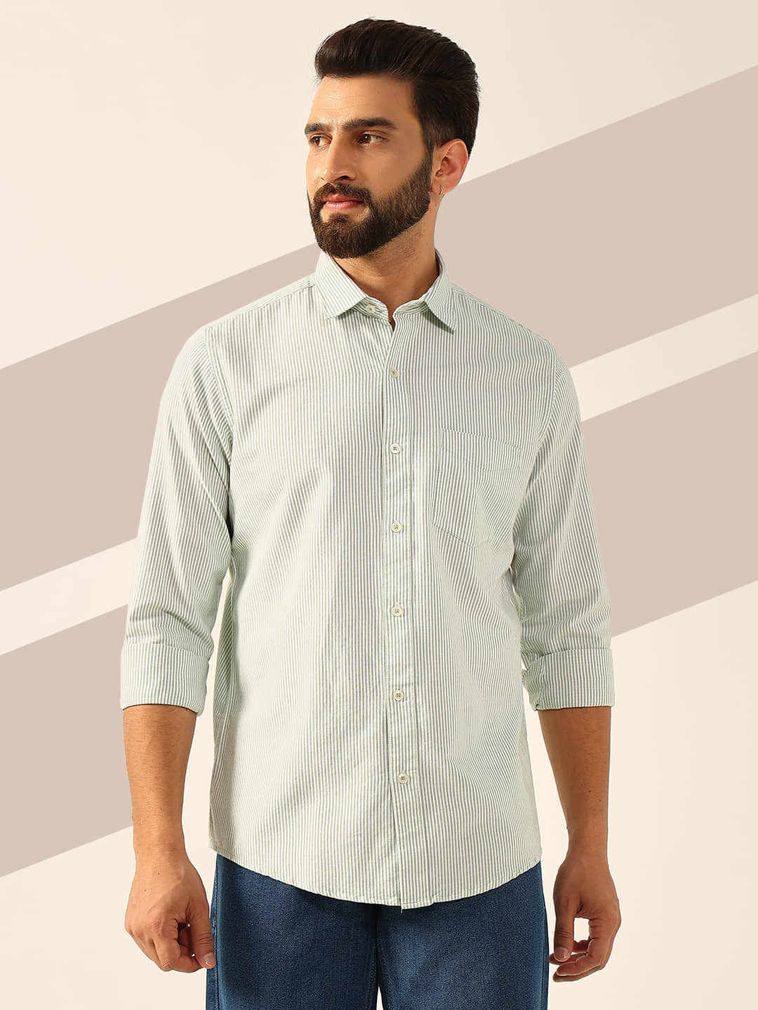 ENSPYR 100% Cotton Regular Fit Striped Full Sleeves Men's Casual Shirt - Grey ( Pack of 1 )