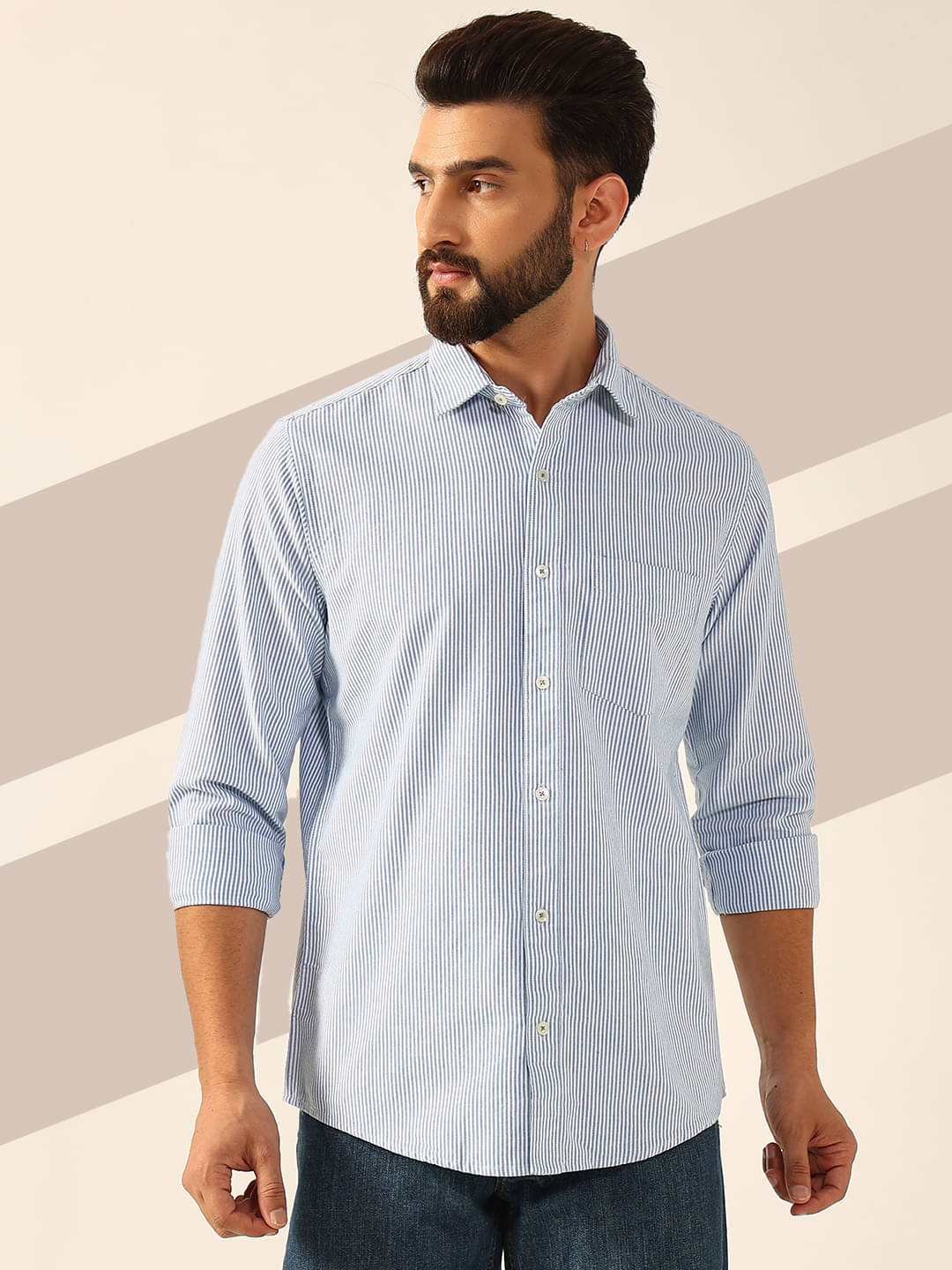 ENSPYR 100% Cotton Regular Fit Striped Full Sleeves Men's Casual Shirt - Blue ( Pack of 1 )     			ENSPYR 100% Cotton Regular Fit Striped Full Sleeves Men's Casual Shirt - Blue ( Pack of 1 )