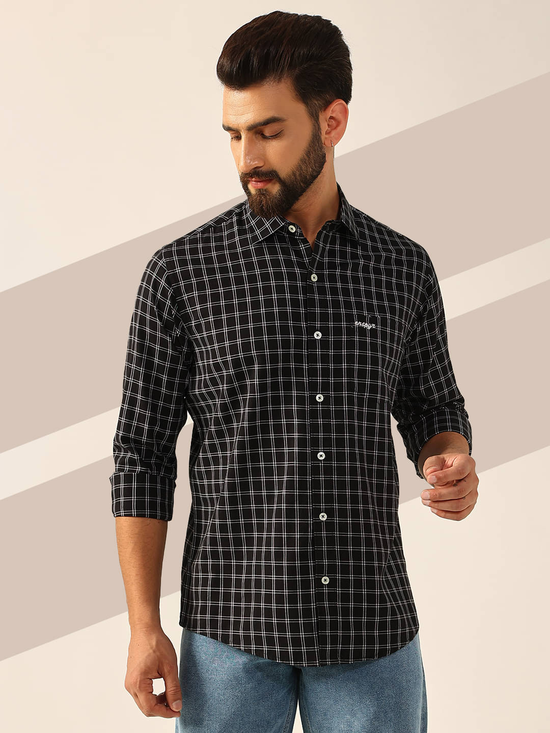 ENSPYR 100% Cotton Regular Fit Checks Full Sleeves Men's Casual Shirt - Black ( Pack of 1 ) ENSPYR 100% Cotton Regular Fit Checks Full Sleeves Men's Casual Shirt - Black ( Pack of 1 )