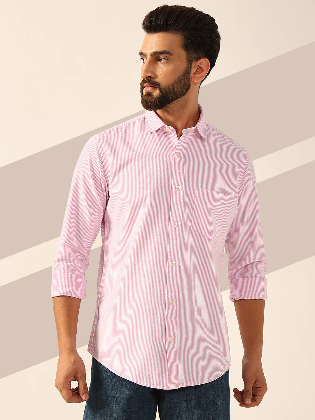 ENSPYR 100% Cotton Regular Fit Striped Full Sleeves Men's Casual Shirt - Pink ( Pack of 1 ) ENSPYR 100% Cotton Regular Fit Striped Full Sleeves Men's Casual Shirt - Pink ( Pack of 1 )