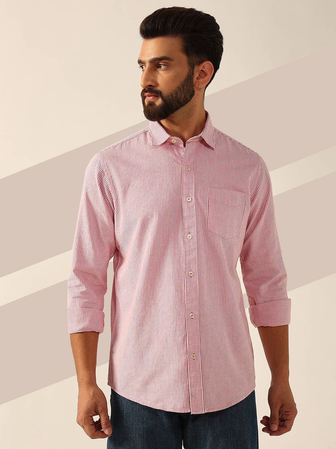    			ENSPYR 100% Cotton Regular Fit Striped Full Sleeves Men's Casual Shirt - Red ( Pack of 1 )