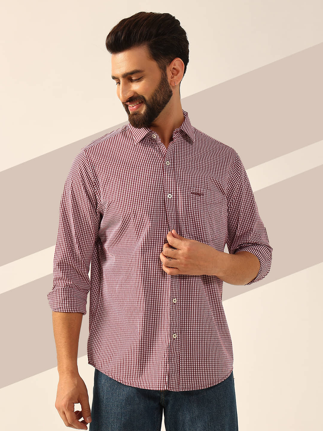 ENSPYR 100% Cotton Regular Fit Checks Full Sleeves Men's Casual Shirt - Maroon ( Pack of 1 )