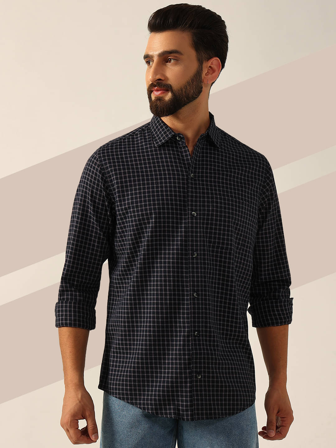 ENSPYR 100% Cotton Regular Fit Checks Full Sleeves Men's Casual Shirt - Navy Blue ( Pack of 1 ) ENSPYR 100% Cotton Regular Fit Checks Full Sleeves Men's Casual Shirt - Navy Blue ( Pack of 1 )