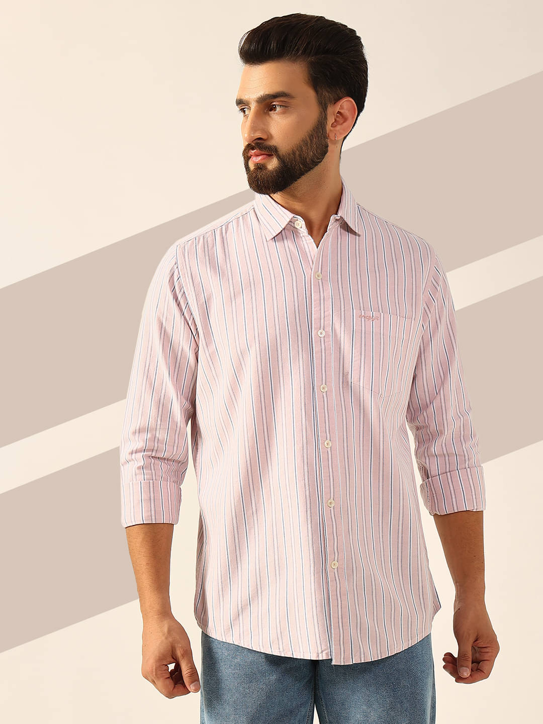 ENSPYR 100% Cotton Regular Fit Striped Full Sleeves Men's Casual Shirt - Pink ( Pack of 1 ) ENSPYR 100% Cotton Regular Fit Striped Full Sleeves Men's Casual Shirt - Pink ( Pack of 1 )