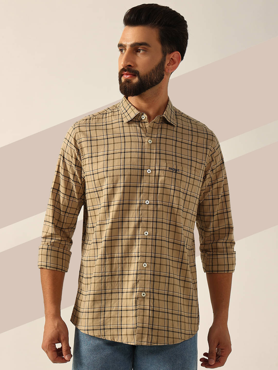 ENSPYR 100% Cotton Regular Fit Checks Full Sleeves Men's Casual Shirt - Beige ( Pack of 1 ) ENSPYR 100% Cotton Regular Fit Checks Full Sleeves Men's Casual Shirt - Beige ( Pack of 1 )